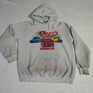 VINTAGE Lee‎ Heavyweight Hoodie Gray Heathered Street Rods Bozeman Montana DIrty